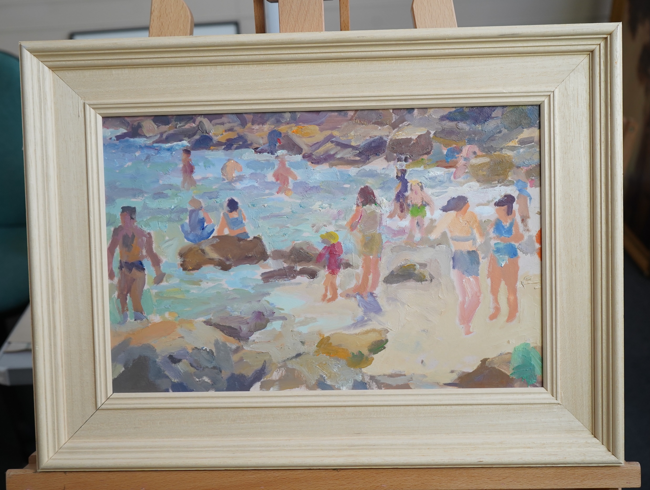 John Harvey, 1935-2023, Bathers on the beach, Cornwall
